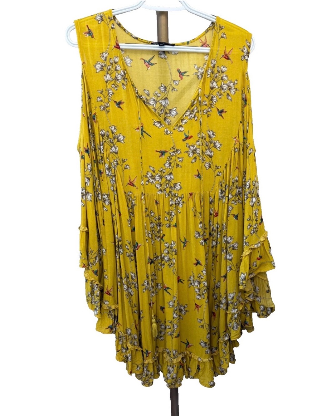 DG2 by Diane Gilman Top/Cover-Up Women's 2XL Yellow Hummingbird Print EUC - Picture 10 of 10
